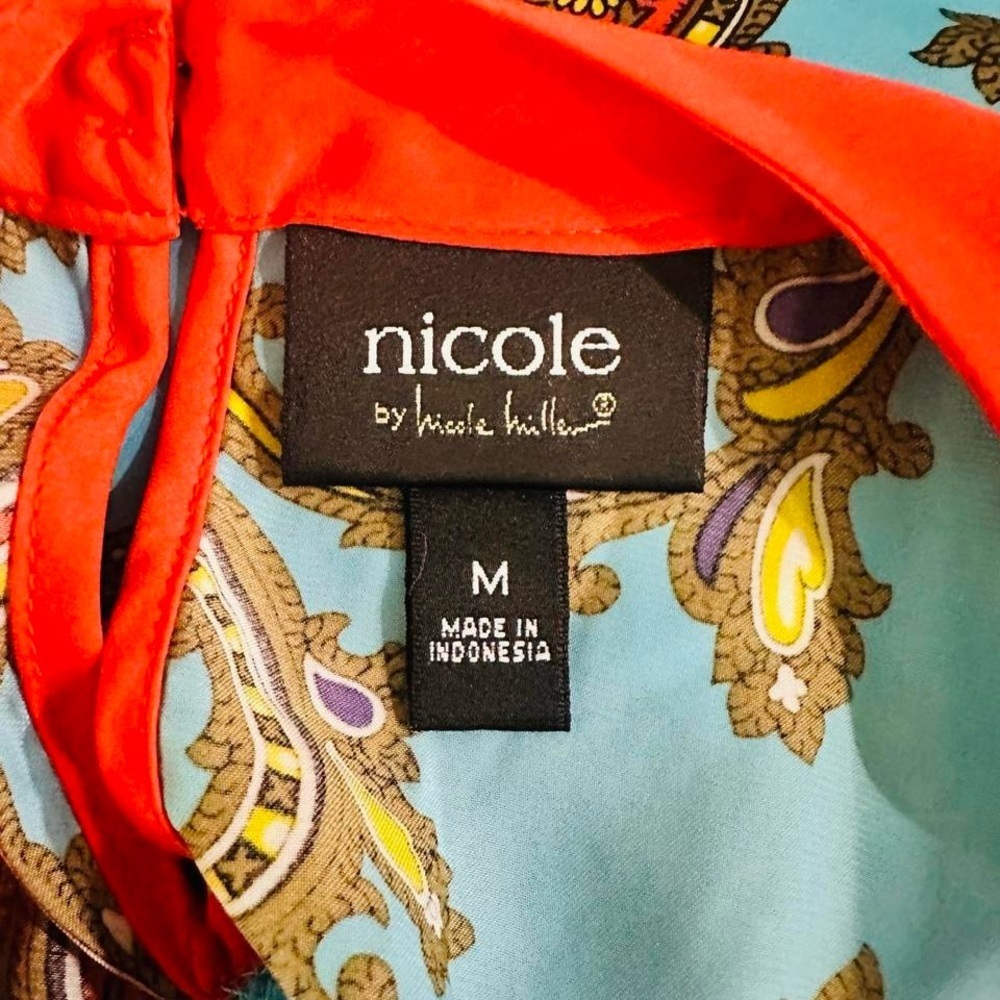 Nicole by Nicole Miller Paisley Halter Top Blue Orange Satin Size M - Picture 5 of 8